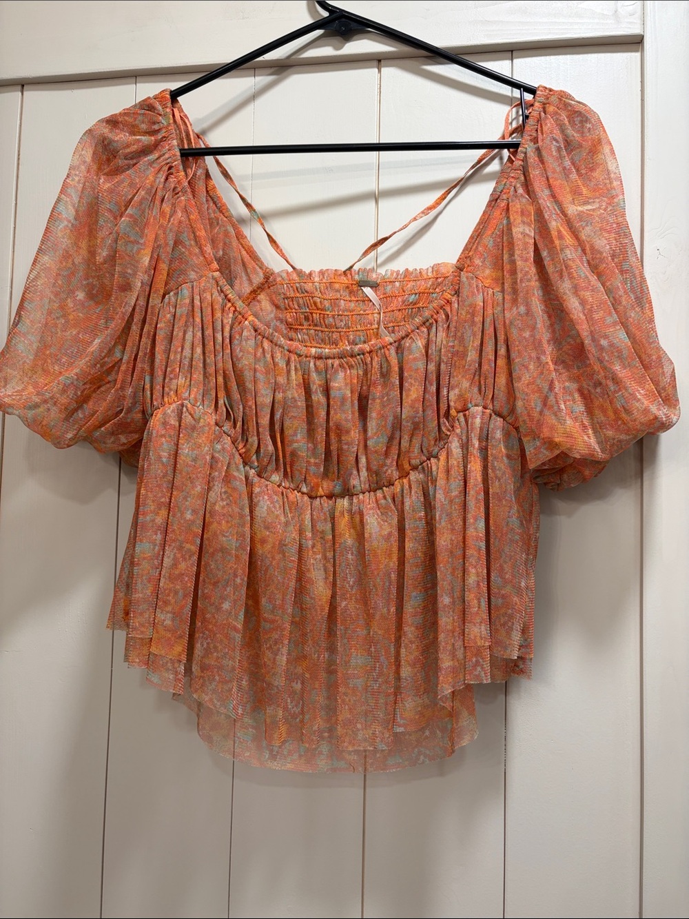 Free People Orange Floral Peasant Crop Top